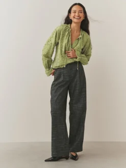 Vert olive - Chemisier Tufty en jacquard à manches longues