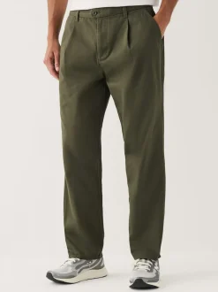 Vert olive - Pantalons chinos extensibles plissés simples