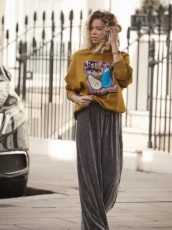 Vert olive - Sweat-shirt à col rond à manches longues en coton riche en fruits