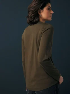 Vert olive - T-shirt à manches longues de cou d'équipage