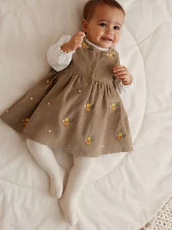 Vert olive brodé - Ensemble body et collants à manches longues en velours côtelé pour bébé (0mois-2ans)