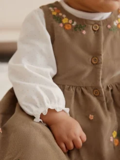 Vert olive brodé - Ensemble body et collants à manches longues en velours côtelé pour bébé (0mois-2ans)