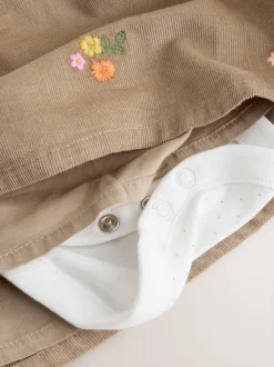 Vert olive brodé - Ensemble body et collants à manches longues en velours côtelé pour bébé (0mois-2ans)