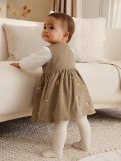 Vert olive brodé - Ensemble body et collants à manches longues en velours côtelé pour bébé (0mois-2ans)