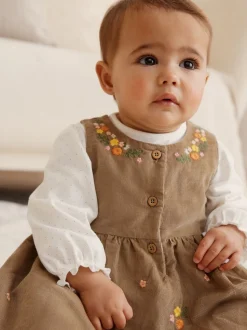 Vert olive brodé - Ensemble body et collants à manches longues en velours côtelé pour bébé (0mois-2ans)