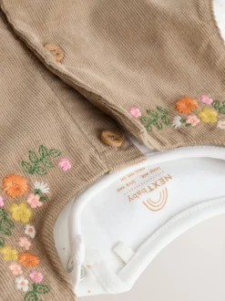 Vert olive brodé - Ensemble body et collants à manches longues en velours côtelé pour bébé (0mois-2ans)