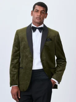 Vert olive motif paisley - Ajustement régulier - Blazer en velours à motifs