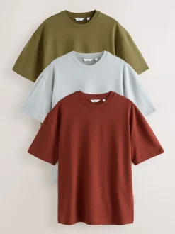 Vert olive/gris glace/orange rouille - Coupe ample - T-shirt épais 3 Pack