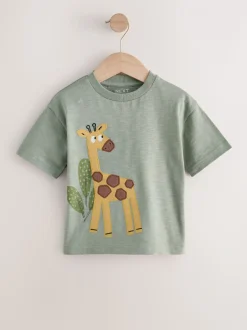 Vert Safari Animals - Lot de 3 t-shirts appliqués à manches courtes (3mois7ans)