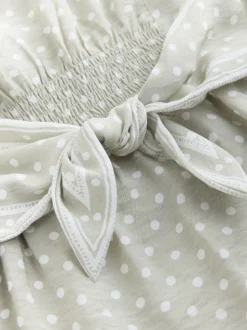 Vert sauge à pois - Robe mini-robe à taille nouée