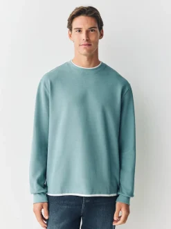 VERT SAUGE - T-shirt à manches longues avec faux col rond