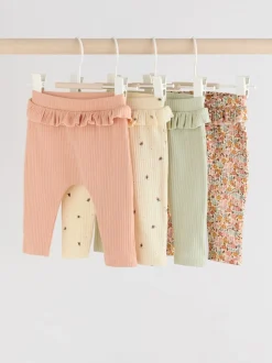 Vert sauge/corail/fleurs - Paquet de jambières pour bébé 4 (0mois-2ans)