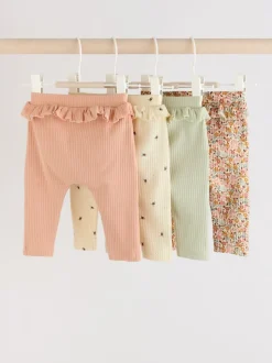 Vert sauge/corail/fleurs - Paquet de jambières pour bébé 4 (0mois-2ans)