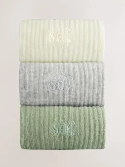 Vert sauge/Crème/Gris - soi-même. Lot de 3 paires de chaussettes raccourcies à logo brodé à la cheville