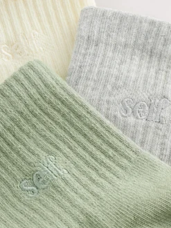 Vert sauge/Crème/Gris - soi-même. Lot de 3 paires de chaussettes raccourcies à logo brodé à la cheville