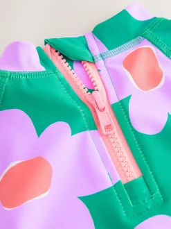 Vert Stampy Floral - Ensemble de bain Sunsafe à manches courtes (3mois à10ans)