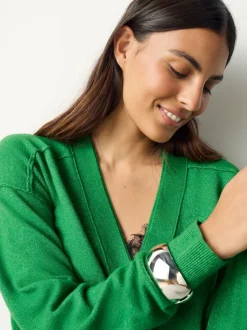 Vert vif - Cardigan ultra-doux à col en V avec poches