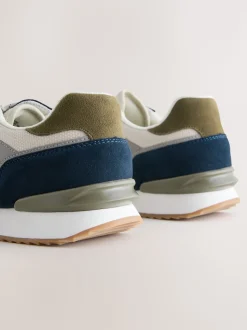 Vert/Blanc - Baskets avec bordure en daim