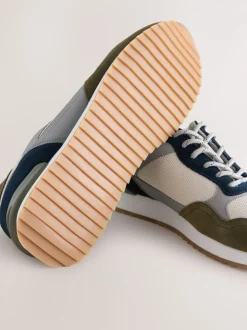 Vert/Blanc - Baskets avec bordure en daim