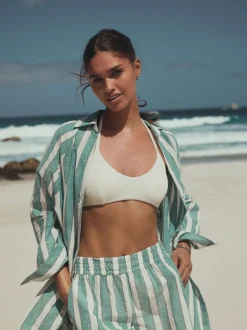 Vert/Blanc - Chemise d’été avec lin