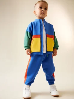 Vert/Bleu color block - Ensemble sweat et Joggings zippé à Col cheminée (3mois-7ans)