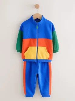 Vert/Bleu color block - Ensemble sweat et Joggings zippé à Col cheminée (3mois-7ans)