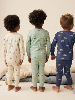 Vert/Bleu Transport - Lot de 3 pyjamas Snuggle courts (9mois-10ans)