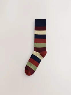 Vert/bleu/gris - Lot de 10 paires de chaussettes confortables rayées à semelle rembourrée