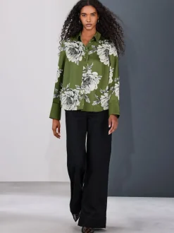 Vert/Écru imprimé fleuri - Chemise à manches longues