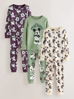 Vert/écru Mickey Mouse - Lot de 3 pyjamas Snuggle sous licence (9mois -10ans)