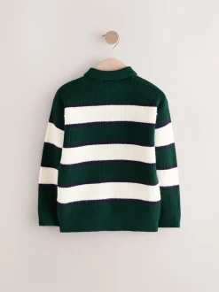 Vert/Écru Rayure - Chemises de rugby en maille (3-16ans)