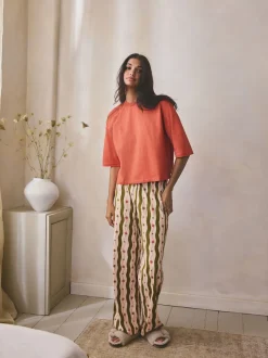 Vert/Écru Rayure - Pyjama à manches courtes en coton