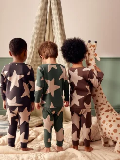 Vert/Ecru/Marron Étoiles - Lot de 3 pyjamas Snuggle (9mois-10ans)