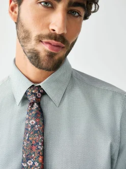 Vert/fleuri - Ajustement régulier - Ensemble chemise et cravate
