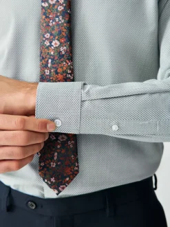 Vert/fleuri - Ajustement régulier - Ensemble chemise et cravate