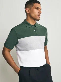 Vert/Gris - 100% Coton Manches courtes Polo bloc boutonné