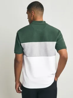 Vert/Gris - 100% Coton Manches courtes Polo bloc boutonné