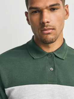 Vert/Gris - 100% Coton Manches courtes Polo bloc boutonné