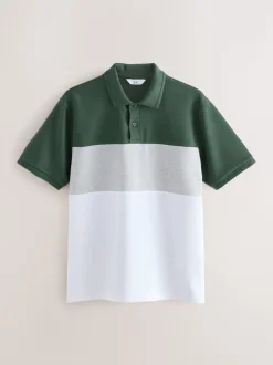 Vert/Gris - 100% Coton Manches courtes Polo bloc boutonné