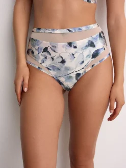 Vert/marine/bleu marine imprimé - Mesh Trim Taille haute High Leg Knickers 3 Lot