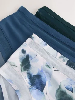 Vert/marine/bleu marine imprimé - Mesh Trim Taille haute High Leg Knickers 3 Lot