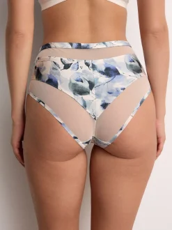 Vert/marine/bleu marine imprimé - Mesh Trim Taille haute High Leg Knickers 3 Lot