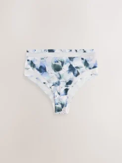 Vert/marine/bleu marine imprimé - Mesh Trim Taille haute High Leg Knickers 3 Lot