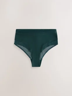 Vert/marine/bleu marine imprimé - Mesh Trim Taille haute High Leg Knickers 3 Lot
