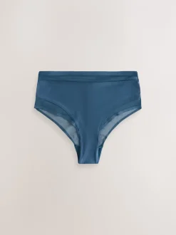 Vert/marine/bleu marine imprimé - Mesh Trim Taille haute High Leg Knickers 3 Lot