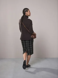 Vert/Noir - Jupe crayon brossée à carreaux