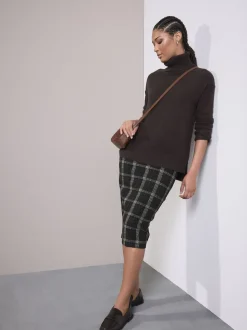 Vert/Noir - Jupe crayon brossée à carreaux