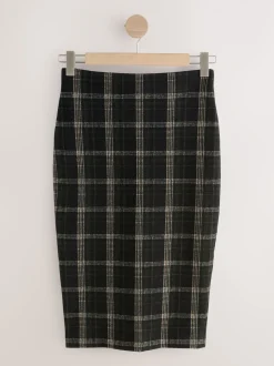 Vert/Noir - Jupe crayon brossée à carreaux