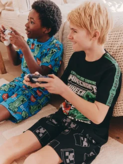 Vert/Noir - Lot de 2 pyjamas courts sous licence Minecraft (5-14ans)