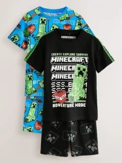 Vert/Noir - Lot de 2 pyjamas courts sous licence Minecraft (5-14ans)